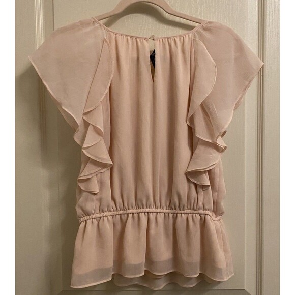 BCX Women’s Short SLeeve Blouse Light Pink Flutter Sleeve Lined Size Small - Picture 2 of 6